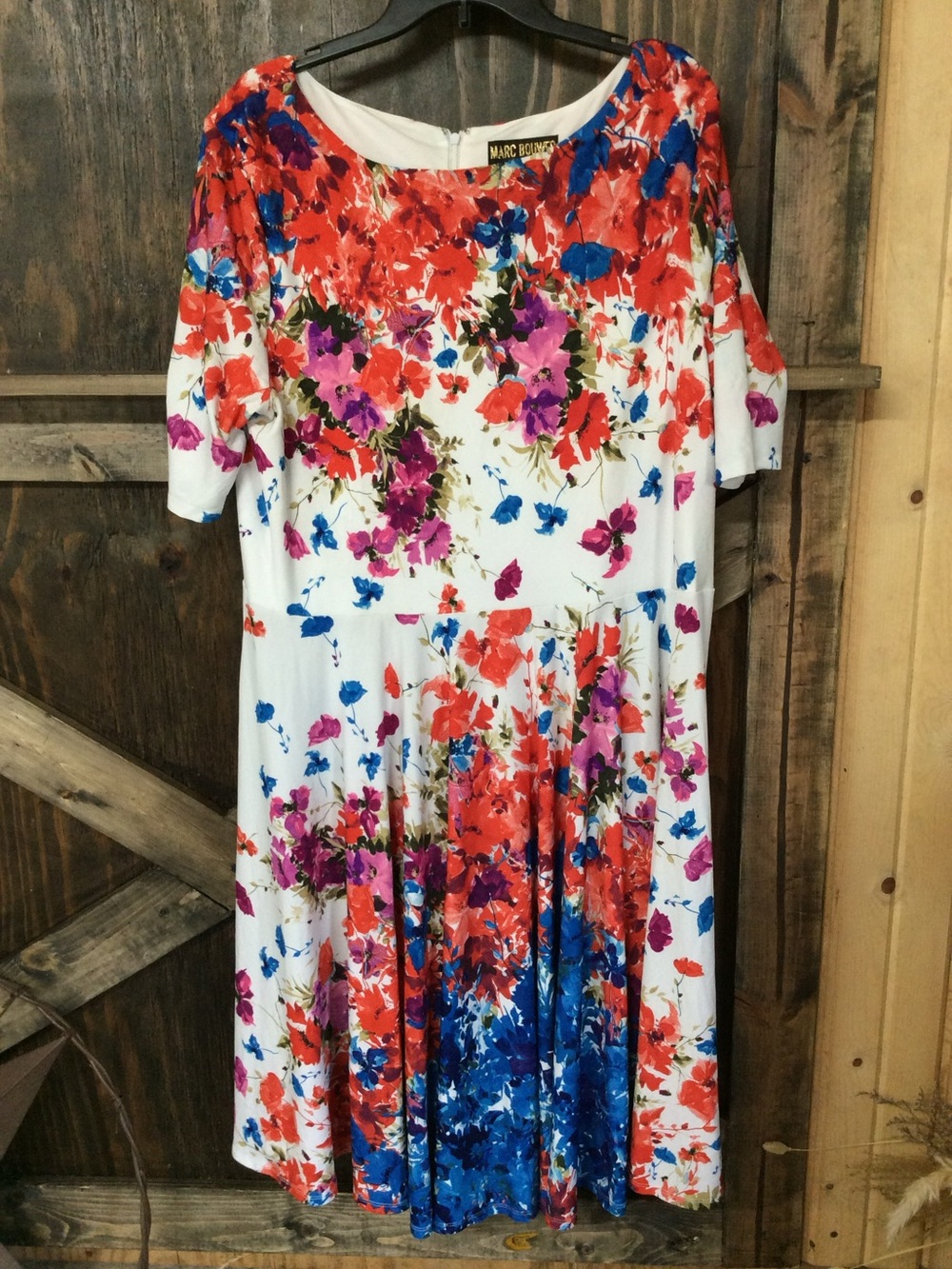 Marc Bouwer White Dress with Red, Blue and Pink Floral Print